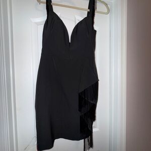 Elegant Marchesa Notte Black Fringe Cocktail Dress